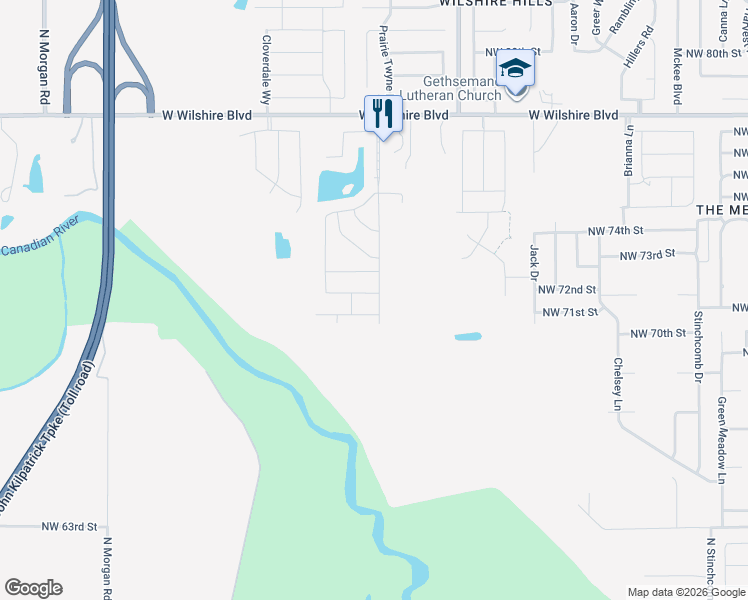 map of restaurants, bars, coffee shops, grocery stores, and more near 7016 Meadow Lake Drive in Yukon