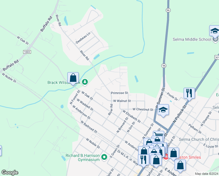 map of restaurants, bars, coffee shops, grocery stores, and more near in Lillington