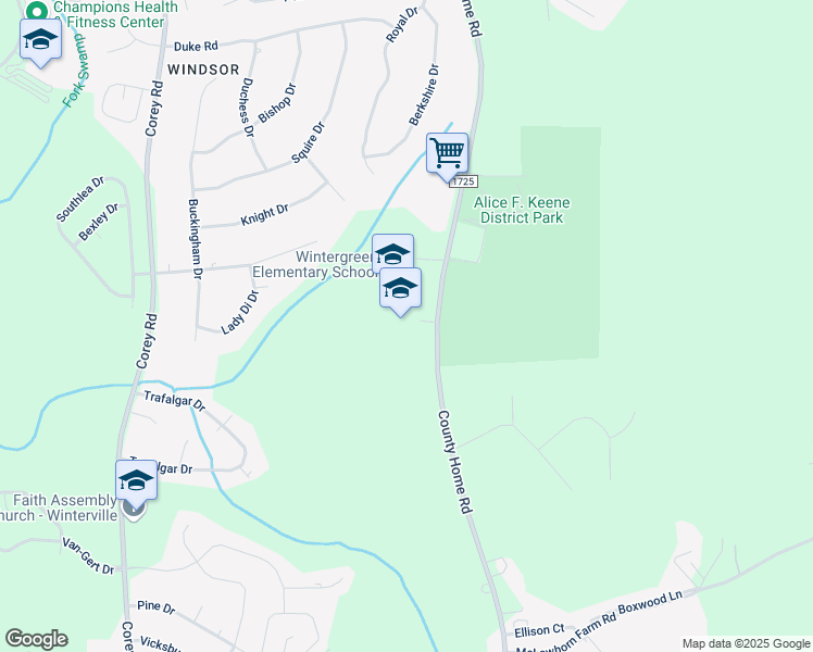 map of restaurants, bars, coffee shops, grocery stores, and more near 4720 County Home Road in Greenville