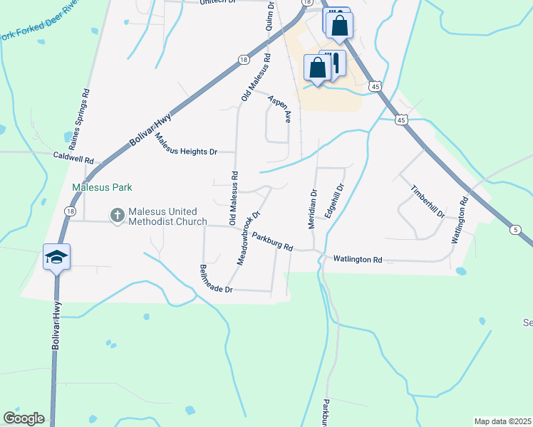 map of restaurants, bars, coffee shops, grocery stores, and more near 57 Parkburg Road in Jackson