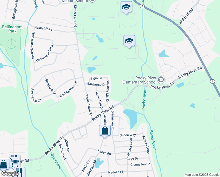 map of restaurants, bars, coffee shops, grocery stores, and more near 170 Stallings Mill Drive in Mooresville