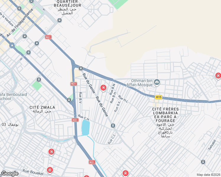 map of restaurants, bars, coffee shops, grocery stores, and more near Rue H.E in Batna