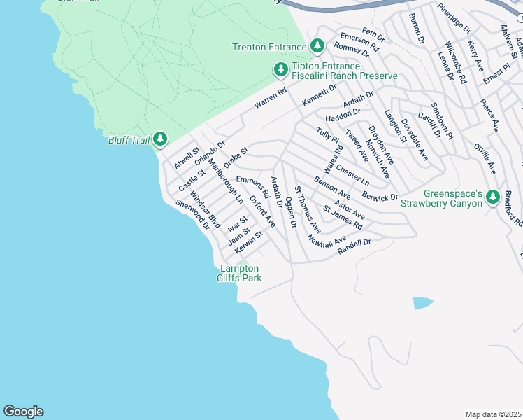 map of restaurants, bars, coffee shops, grocery stores, and more near Oxford Avenue in Cambria