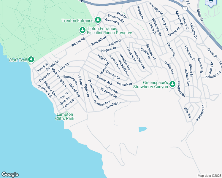 map of restaurants, bars, coffee shops, grocery stores, and more near Astor Avenue in Cambria