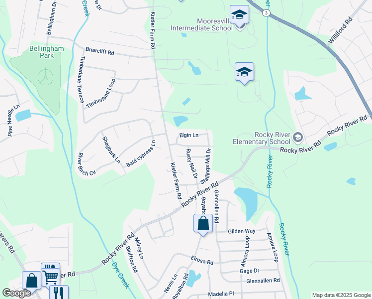 map of restaurants, bars, coffee shops, grocery stores, and more near 122 Sawhorse Drive in Mooresville