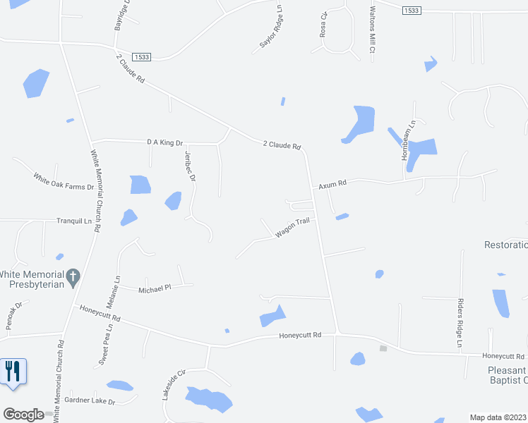 map of restaurants, bars, coffee shops, grocery stores, and more near 88 Chickadee Court in Johnston County