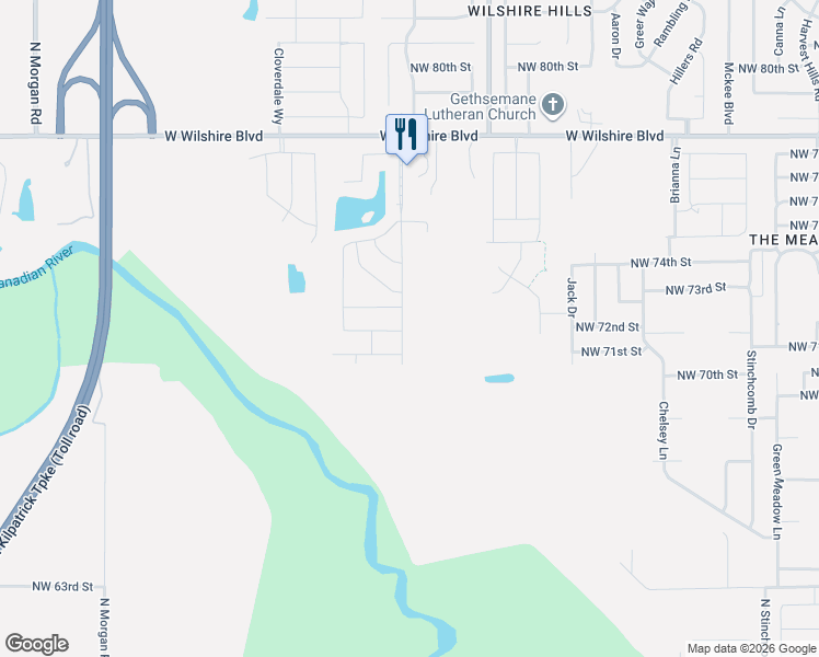 map of restaurants, bars, coffee shops, grocery stores, and more near 7216 Meadow Lake Drive in Yukon