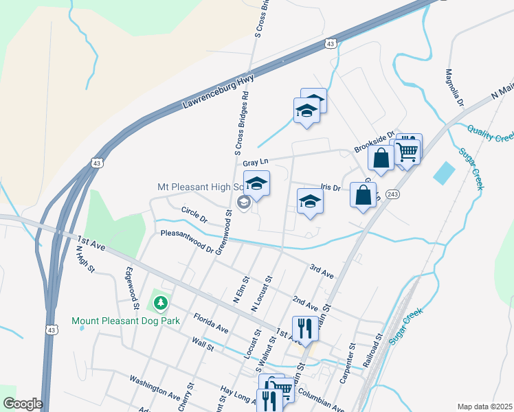 map of restaurants, bars, coffee shops, grocery stores, and more near 600 Greenwood Street in Mount Pleasant