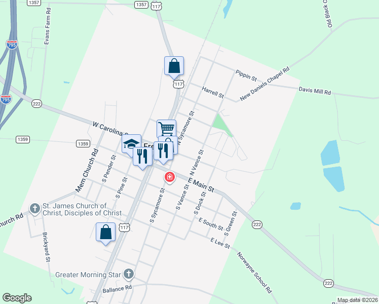 map of restaurants, bars, coffee shops, grocery stores, and more near 207 North Vance Street in Fremont