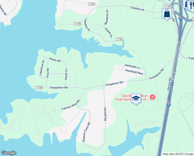 map of restaurants, bars, coffee shops, grocery stores, and more near 296 Templeton Road in Mooresville
