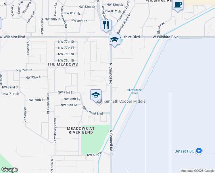 map of restaurants, bars, coffee shops, grocery stores, and more near 7303 North Council Road in Oklahoma City