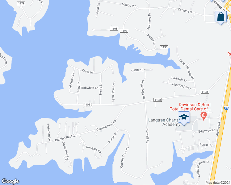 map of restaurants, bars, coffee shops, grocery stores, and more near 120 Lynn Cove Lane in Mooresville