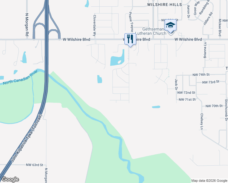 map of restaurants, bars, coffee shops, grocery stores, and more near 9321 Northwest 71st Street in Yukon