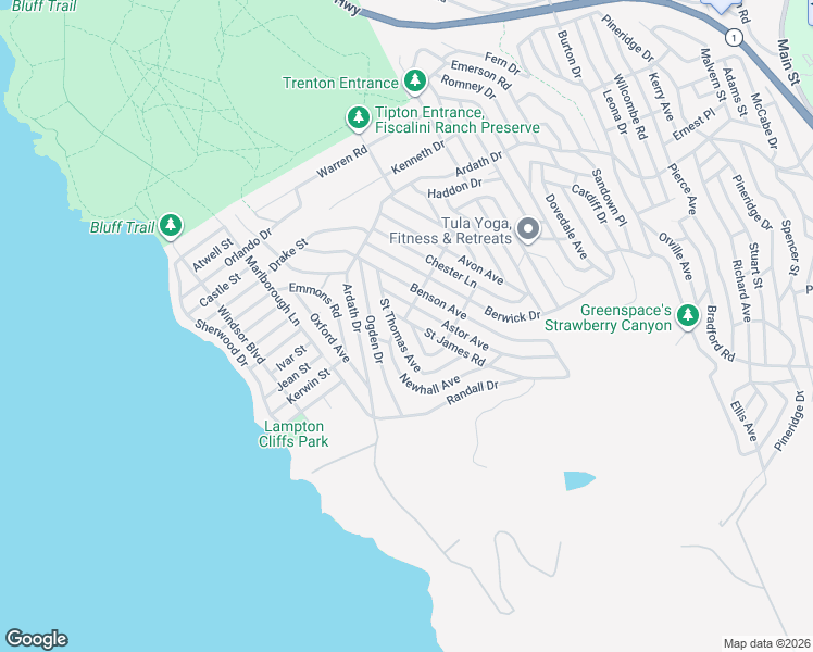 map of restaurants, bars, coffee shops, grocery stores, and more near 1895 Saint James Road in Cambria