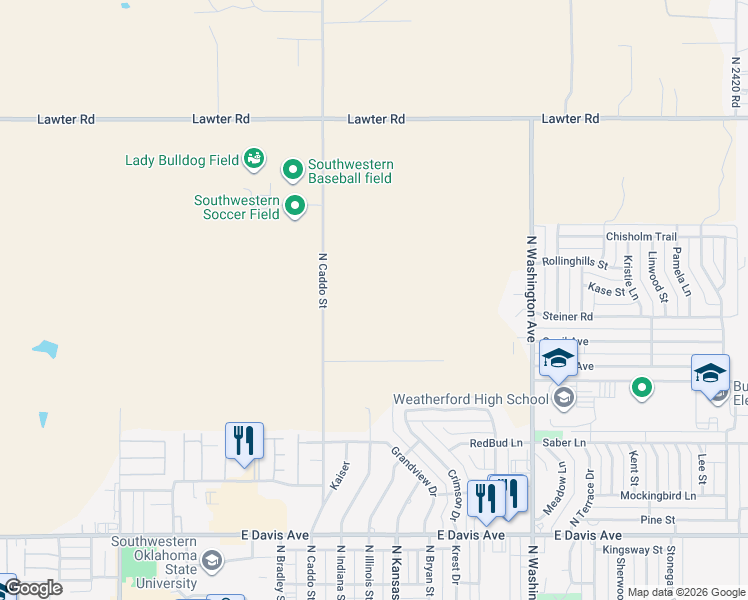 map of restaurants, bars, coffee shops, grocery stores, and more near in Weatherford