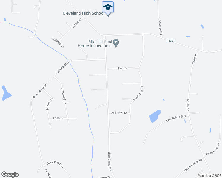 map of restaurants, bars, coffee shops, grocery stores, and more near 1614 Indian Camp Road in Clayton