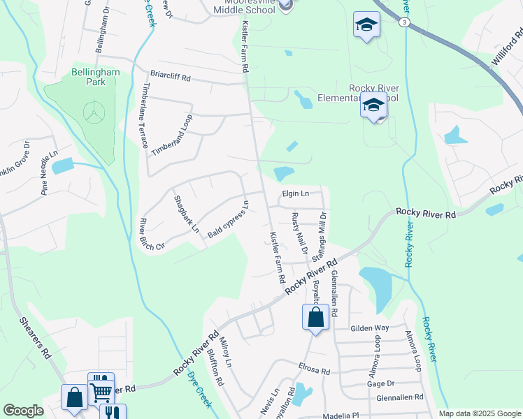 map of restaurants, bars, coffee shops, grocery stores, and more near 113 Firethorn Court in Mooresville