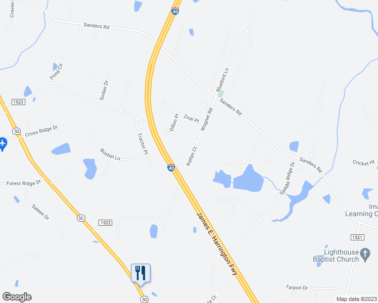 map of restaurants, bars, coffee shops, grocery stores, and more near 60 Katlyn Court in Johnston County