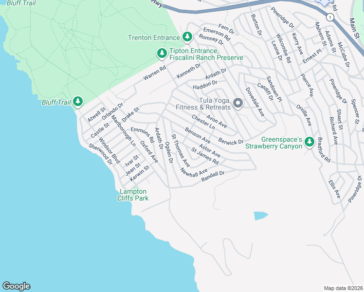 map of restaurants, bars, coffee shops, grocery stores, and more near 1895 Saint James Road in Cambria