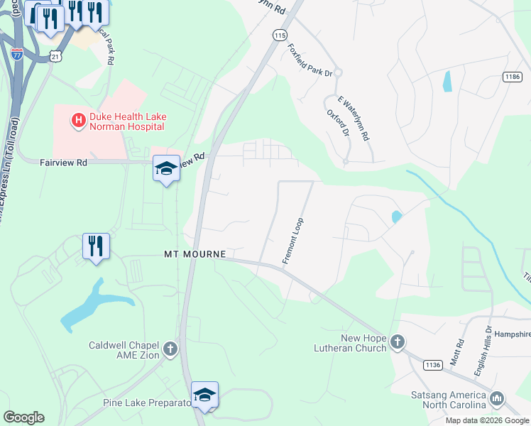 map of restaurants, bars, coffee shops, grocery stores, and more near 149 Fremont Loop in Mooresville