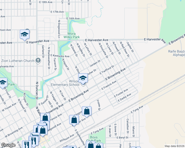 map of restaurants, bars, coffee shops, grocery stores, and more near 1000 East Fisher Street in Pampa