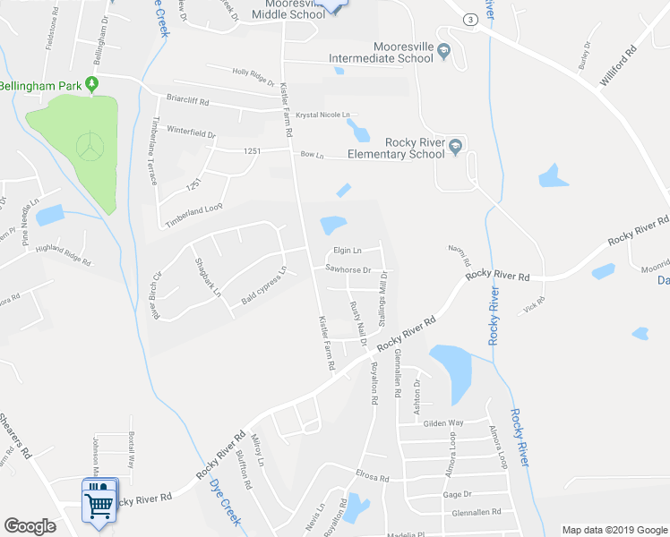 map of restaurants, bars, coffee shops, grocery stores, and more near 117 Sawhorse Drive in Mooresville