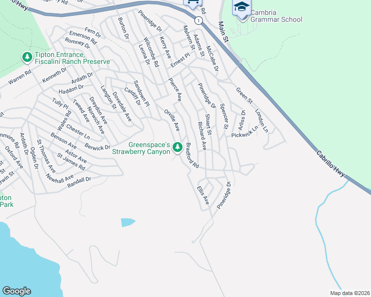 map of restaurants, bars, coffee shops, grocery stores, and more near 1603 Pierce Avenue in Cambria
