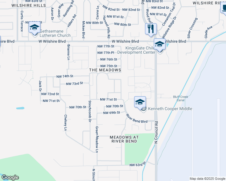 map of restaurants, bars, coffee shops, grocery stores, and more near 8317 Northwest 72nd Street in Oklahoma City