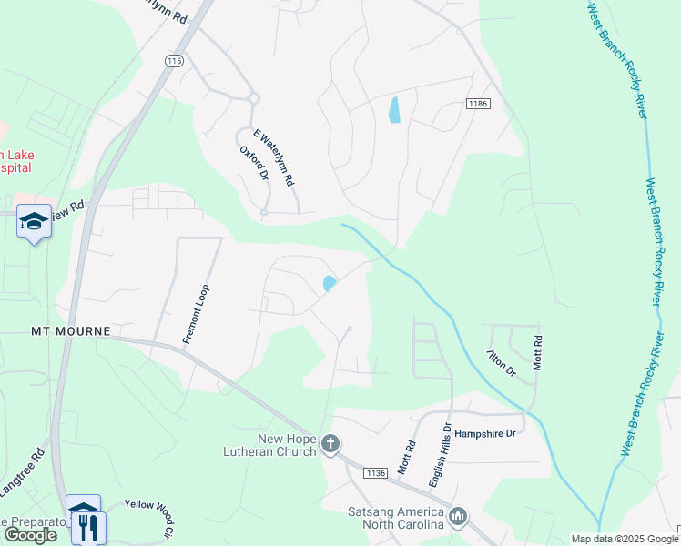 map of restaurants, bars, coffee shops, grocery stores, and more near 153 Stibbs Cross Road in Mooresville