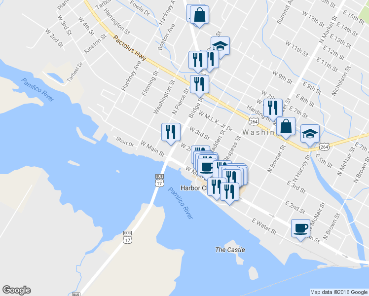 map of restaurants, bars, coffee shops, grocery stores, and more near 411 West 2nd Street in Washington