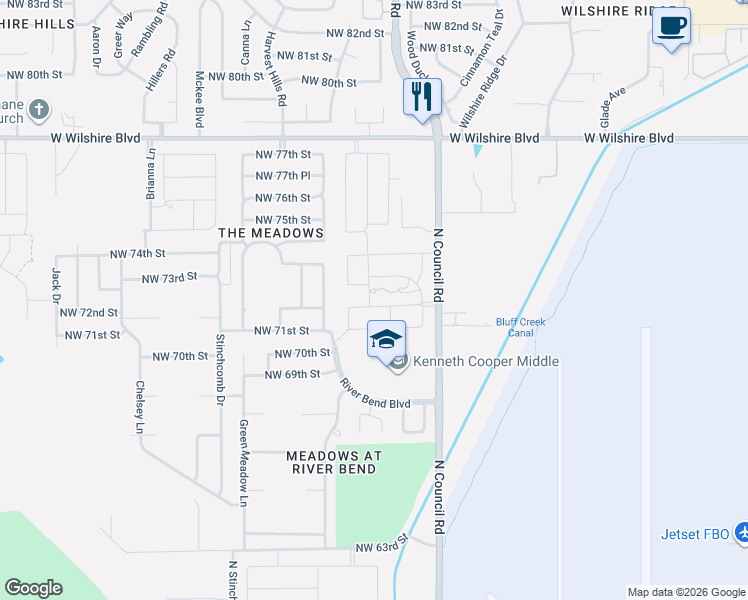 map of restaurants, bars, coffee shops, grocery stores, and more near 8109 Northwest 72nd Street in Oklahoma City