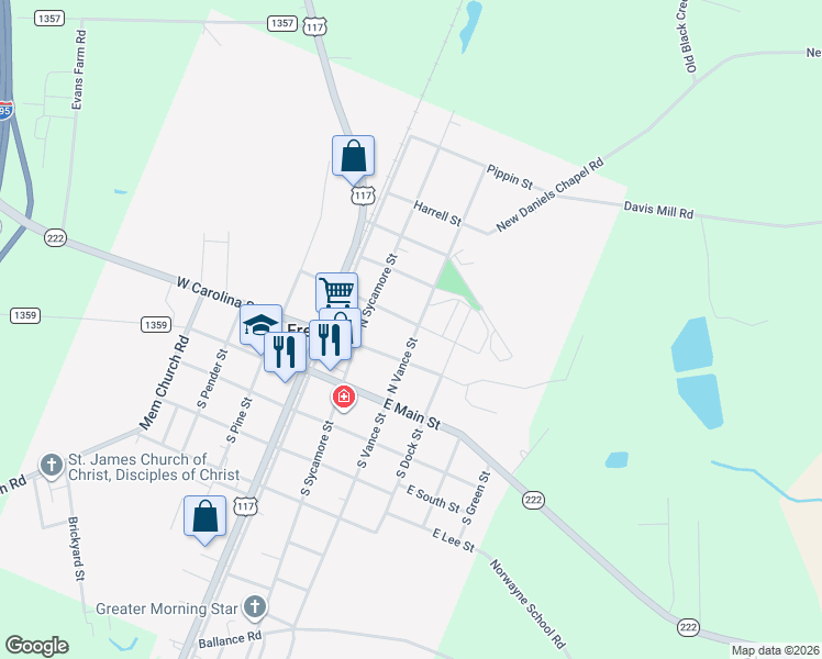 map of restaurants, bars, coffee shops, grocery stores, and more near 207 North Vance Street in Fremont