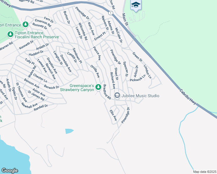 map of restaurants, bars, coffee shops, grocery stores, and more near Pierce Avenue in Cambria
