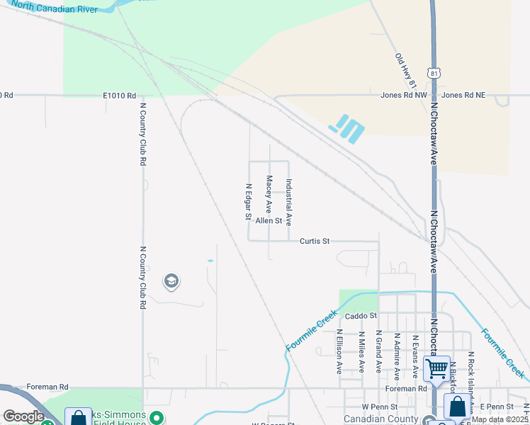 map of restaurants, bars, coffee shops, grocery stores, and more near 1315 Macey Avenue in El Reno