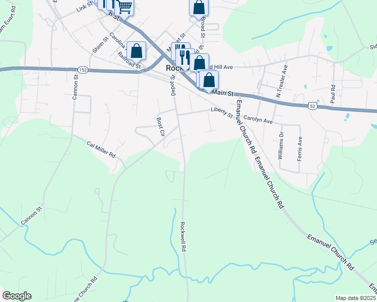 map of restaurants, bars, coffee shops, grocery stores, and more near 511 Depot Street in Rockwell