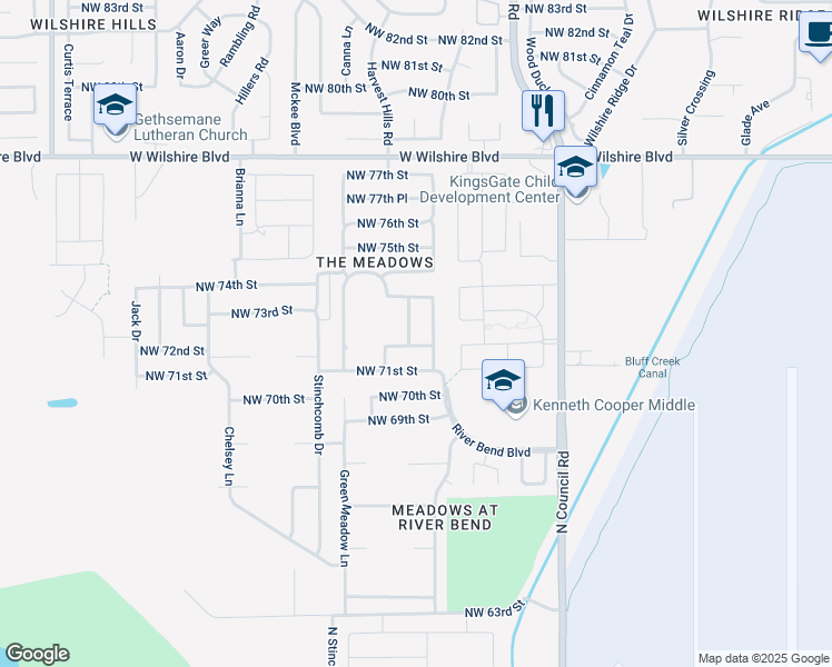 map of restaurants, bars, coffee shops, grocery stores, and more near 8317 Northwest 72nd Street in Oklahoma City