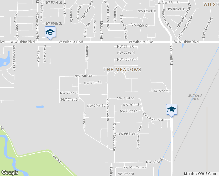 map of restaurants, bars, coffee shops, grocery stores, and more near 7312 Stinchcomb Drive in Oklahoma City