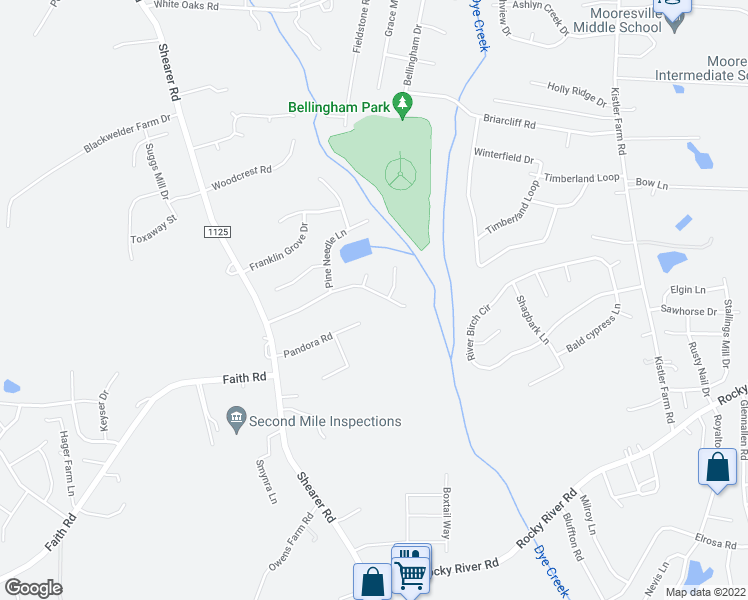 map of restaurants, bars, coffee shops, grocery stores, and more near 591 Highland Ridge Road in Mooresville
