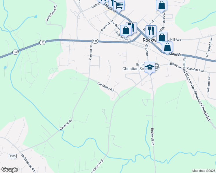 map of restaurants, bars, coffee shops, grocery stores, and more near 503 Cal Miller Road in Rockwell