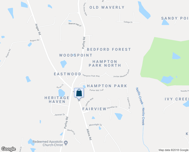 map of restaurants, bars, coffee shops, grocery stores, and more near Hampton Park Way in Fuquay Varina