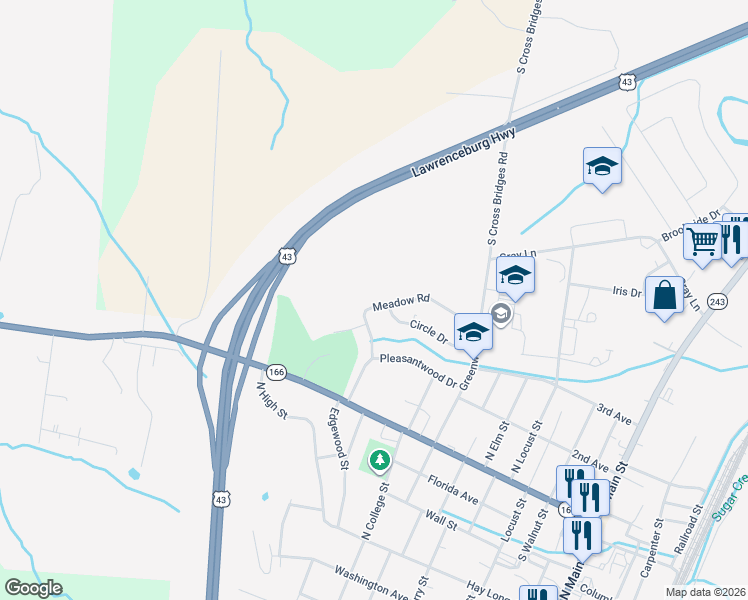 map of restaurants, bars, coffee shops, grocery stores, and more near 702 Meadow Road in Mount Pleasant