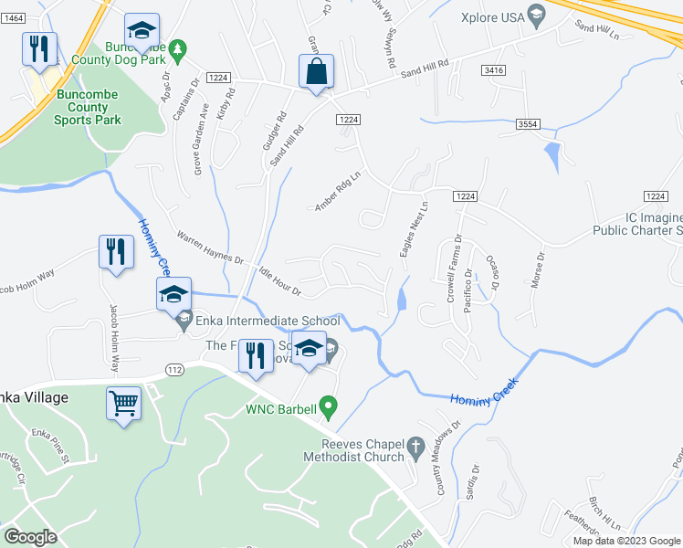 map of restaurants, bars, coffee shops, grocery stores, and more near 2604 Sagamore Lane in Asheville