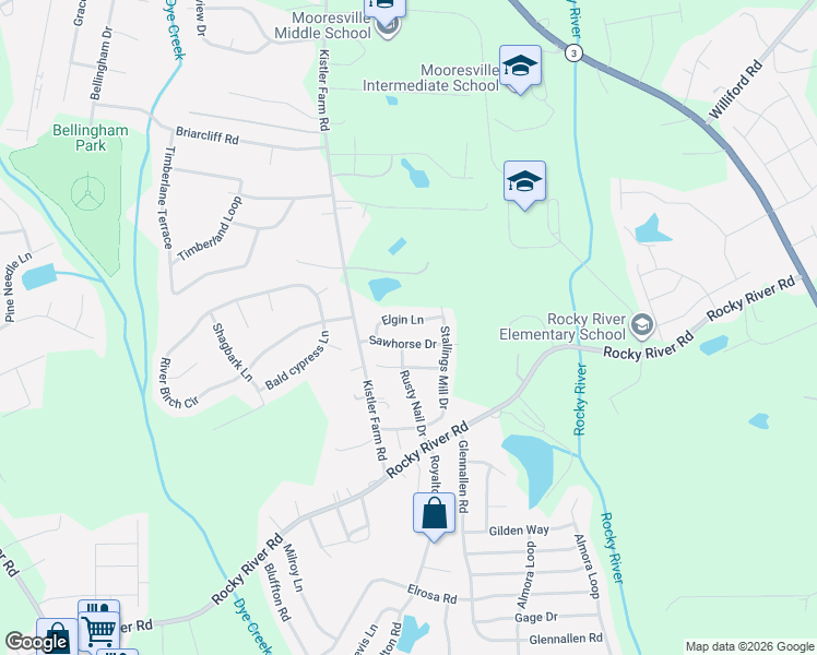 map of restaurants, bars, coffee shops, grocery stores, and more near 137 Sawhorse Drive in Mooresville