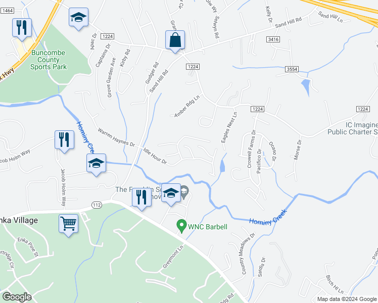 map of restaurants, bars, coffee shops, grocery stores, and more near 2604 Sagamore Lane in Asheville