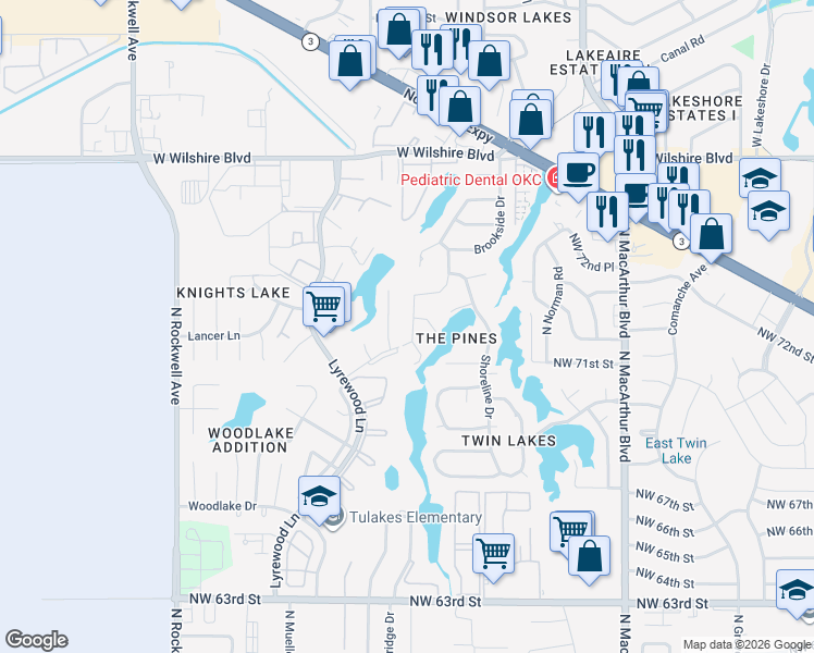 map of restaurants, bars, coffee shops, grocery stores, and more near 7215 Edenborough Drive in Oklahoma City