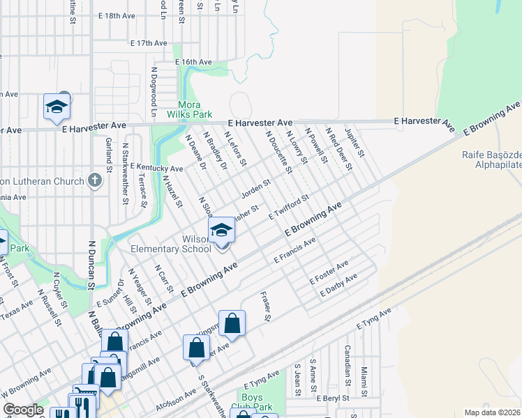 map of restaurants, bars, coffee shops, grocery stores, and more near 1000-1040 E Fisher St in Pampa