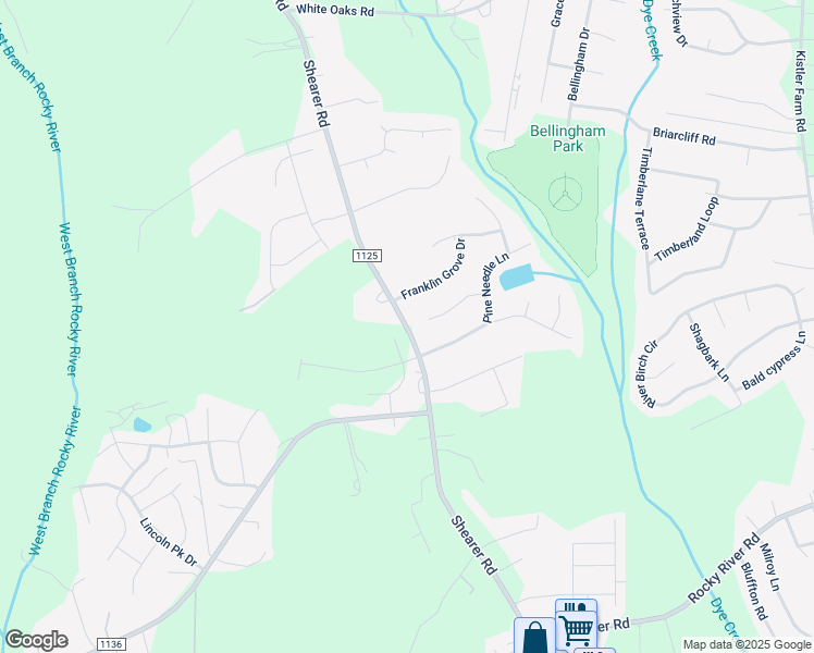 map of restaurants, bars, coffee shops, grocery stores, and more near Shearer Road in Mooresville