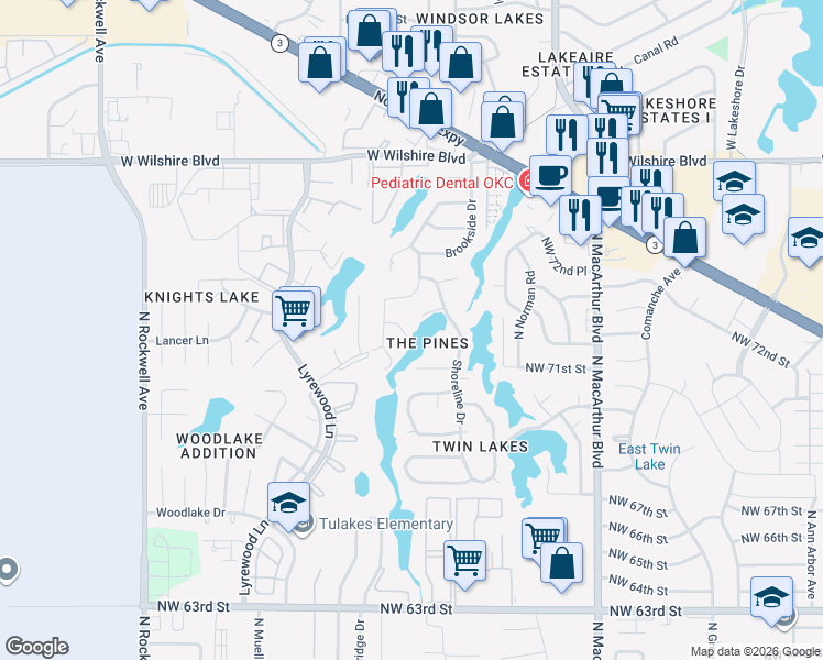 map of restaurants, bars, coffee shops, grocery stores, and more near 6401 Ellen Lane in Oklahoma City