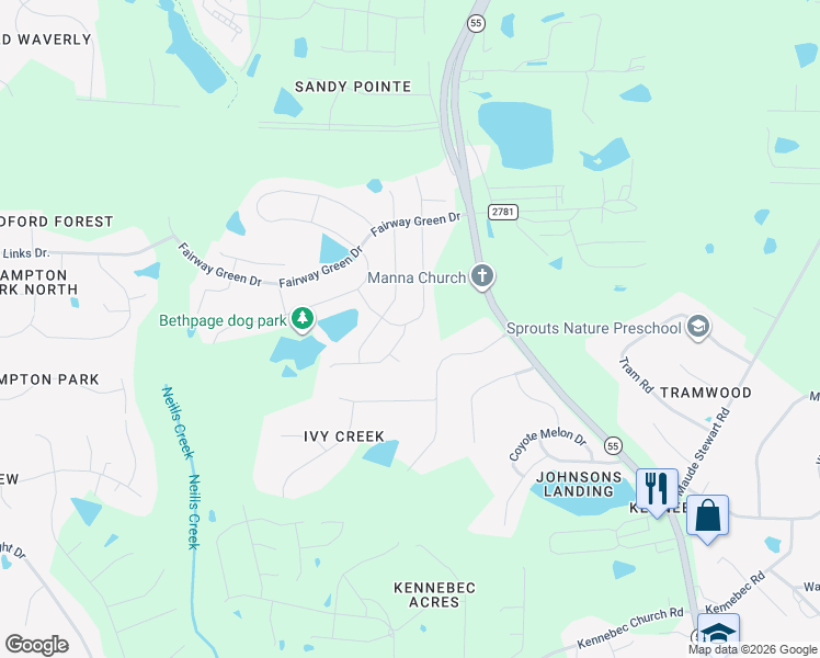 map of restaurants, bars, coffee shops, grocery stores, and more near 3124 Gold Dust Lane in Wake County