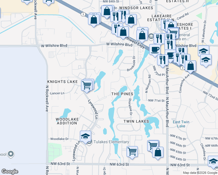 map of restaurants, bars, coffee shops, grocery stores, and more near 7215 Edenborough Drive in Oklahoma City